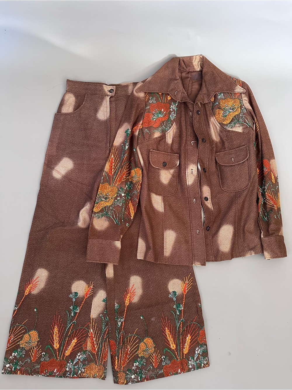 Vintage Floral Embroidery Printed Women's Blazer Jacket & Bell Bottom Pant Set